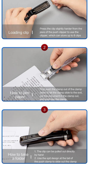 Planet Gates Black KHINSUN Paper Clipper Staplers Push Clamp File Documents Binding Tool Stapling Machine Paper Clips With Refills Office Supplies