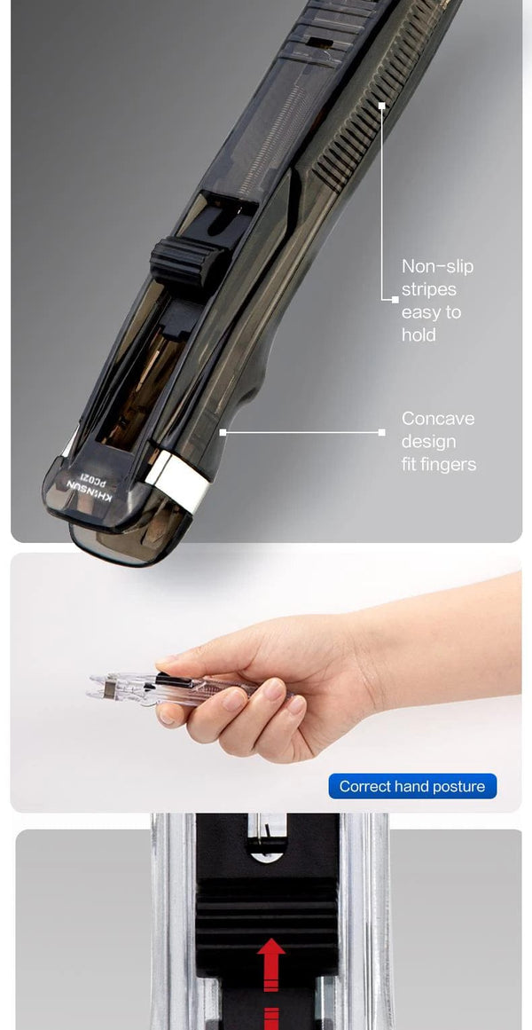 Planet Gates Black KHINSUN Paper Clipper Staplers Push Clamp File Documents Binding Tool Stapling Machine Paper Clips With Refills Office Supplies