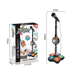 Planet Gates Black Kids Microphone with Stand Karaoke Song Music Instrument Toys Brain-Training Educational Toy Birthday Gift for Girl Boy