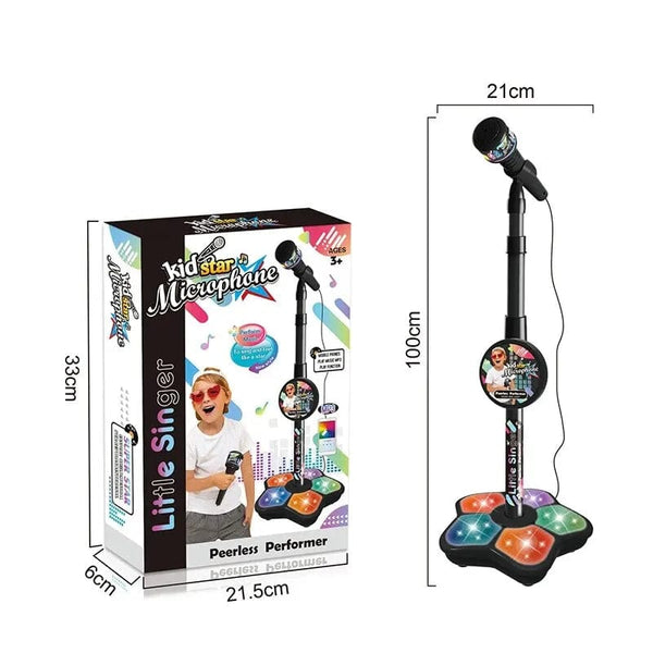 Planet Gates Black Kids Microphone with Stand Karaoke Song Music Instrument Toys Brain-Training Educational Toy Birthday Gift for Girl Boy