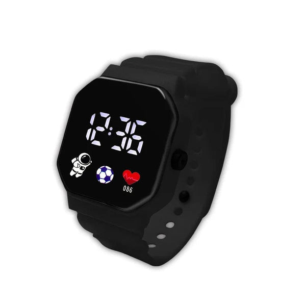 Planet Gates black Kids Watch Sport LED Digital Watches Waterproof Electronic Wristwatch Spaceman LED Silicone Strap Sport Digital Watches