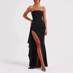 Planet Gates black / L Giyu Sexy Club Evening Party Dresses Women 2025 Summer Slash Neck Backless Ruffles Split Maxi Long Dress Elegant Bodycon Robe