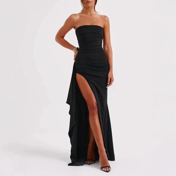 Planet Gates black / L Giyu Sexy Club Evening Party Dresses Women 2025 Summer Slash Neck Backless Ruffles Split Maxi Long Dress Elegant Bodycon Robe