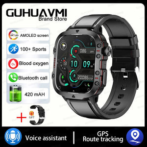Planet Gates Black Leather 2024 New For Xiaomi Military Smart Watch Men IP68 5ATM Outdoor Sports Fitness Tracker 24H Health Monitor 1.96 inch Smartwatches
