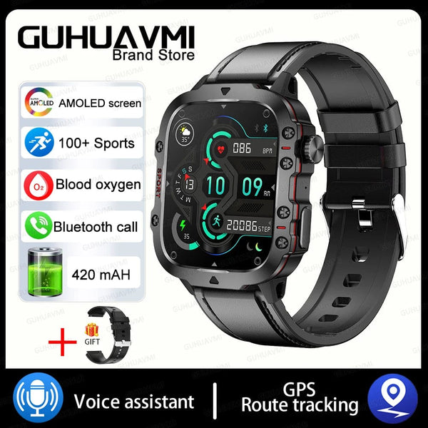 Planet Gates Black Leather 2024 New For Xiaomi Military Smart Watch Men IP68 5ATM Outdoor Sports Fitness Tracker 24H Health Monitor 1.96 inch Smartwatches