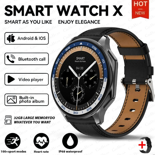 Planet Gates Black leather / L 2024 New For HUAWEI IOS Watch X High-End Business Watch 32G Large Memory Album Smartwatch Men Sports Fitness Waterproof Bracelet