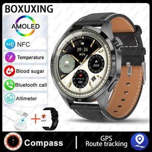 Planet Gates Black leather / NFC GT4 Pro 2024 New GPS Smart Watch Men For Huawei GT4Pro HD Screen Bluetooth Call Watches NFC IP68 Waterproof Blood Sugar Smartwatch Woman