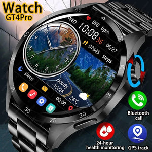 Planet Gates Black leather / NFC GT4 Pro 2024 New GPS Smart Watch Men For Huawei GT4Pro HD Screen Bluetooth Call Watches NFC IP68 Waterproof Blood Sugar Smartwatch Woman