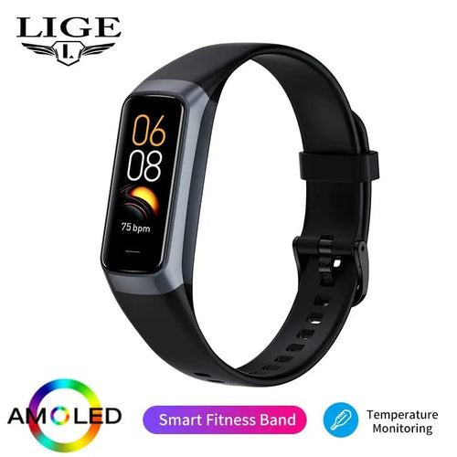 Planet Gates black LIGE Amoled Smart Watch Men 2023 Smart Band Women Heart Rate Blood Smartwartch Waterproof Smart Bracelet Sport Fitness Tracker