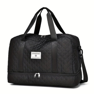 Planet Gates Black Lightweight Argyle Pattern Luggage Bag, Large Capacity Travel Duffle Bag, Portable Overnight Bag