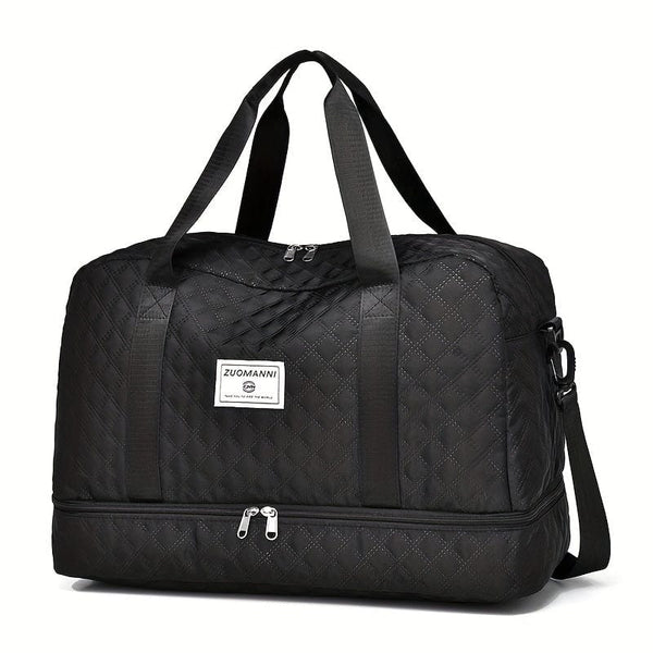 Planet Gates Black Lightweight Argyle Pattern Luggage Bag, Large Capacity Travel Duffle Bag, Portable Overnight Bag