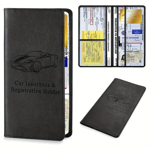Planet Gates Black / Long Car Registration & Insurance Card Holder For Men And Women, Auto Glove Box Organizer Document Wallet Faux Leather Manual Folder