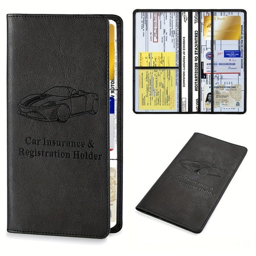 Planet Gates Black / Long Car Registration & Insurance Card Holder For Men And Women, Auto Glove Box Organizer Document Wallet Faux Leather Manual Folder