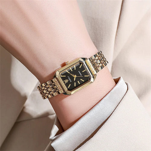 Planet Gates black Luxury Ladies Fashion Quartz Watch Simple Scale Square Quality Gold Plated Women Watches Business Stainless Steel Folding Clock