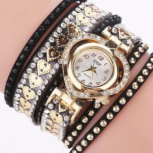 Planet Gates black Luxury Women Heart Dial Shiny Design Quality Women Quartz Watch Fashion Rhinestone Bracelet Wrap Strap Women Watch Gifts