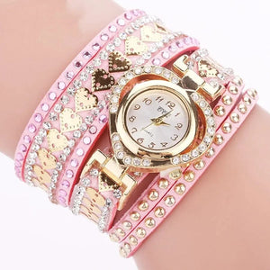 Planet Gates black Luxury Women Heart Dial Shiny Design Quality Women Quartz Watch Fashion Rhinestone Bracelet Wrap Strap Women Watch Gifts
