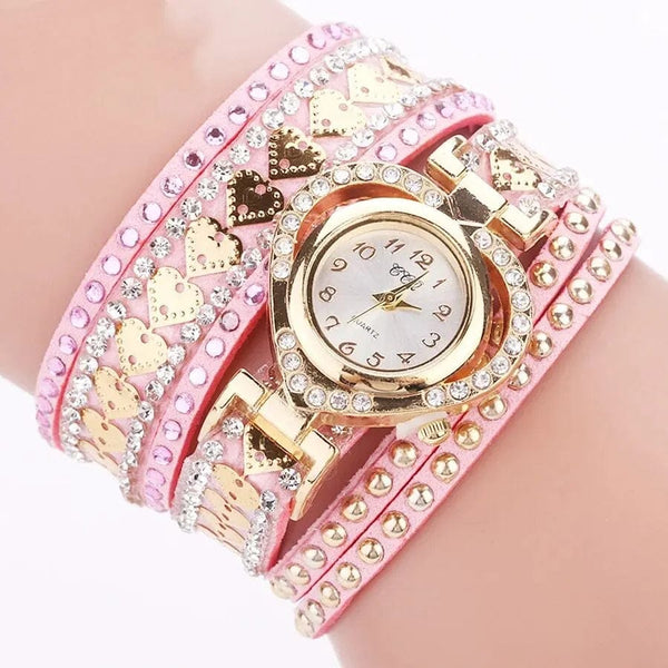 Planet Gates black Luxury Women Heart Dial Shiny Design Quality Women Quartz Watch Fashion Rhinestone Bracelet Wrap Strap Women Watch Gifts