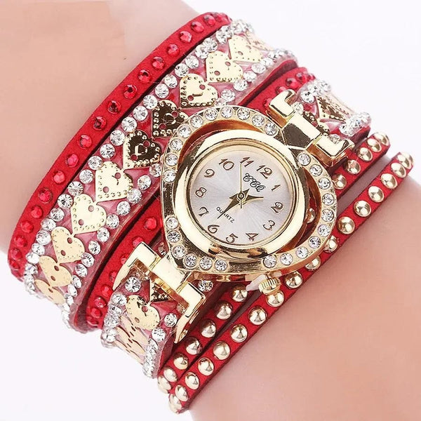 Planet Gates black Luxury Women Heart Dial Shiny Design Quality Women Quartz Watch Fashion Rhinestone Bracelet Wrap Strap Women Watch Gifts