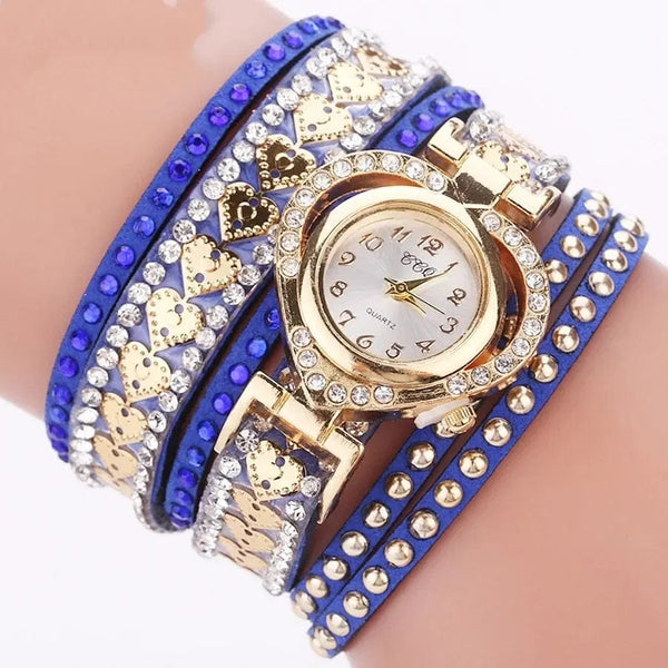 Planet Gates black Luxury Women Heart Dial Shiny Design Quality Women Quartz Watch Fashion Rhinestone Bracelet Wrap Strap Women Watch Gifts