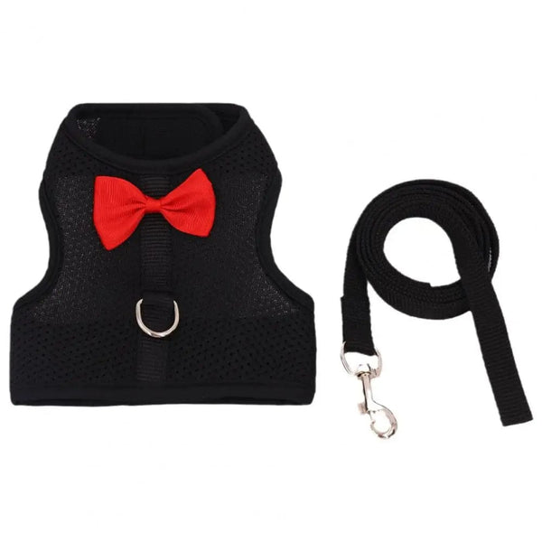 Planet Gates Black / M 1 Set Pet Rabbit Harness Training Traction Leash Stylish Bow Decoration Small Pets Rabbit Traction Harness for Outdoor Walking