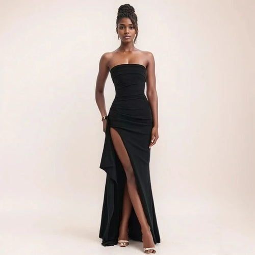 Planet Gates black / M 2024 Summer Slash Neck Strapless Party Evening Dress Casual Sleeveless High Slit Long Dress Elegant Backless Sexy Dress Vestidos
