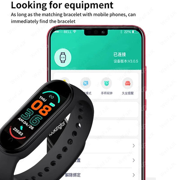 Planet Gates black M6 Smart Watch Men Women Fitness Smart Bracelet Sports Band Heart Rate Blood Pressure Monitor Waterproof Multi-function Watches