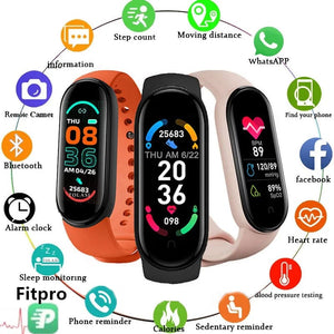 Planet Gates black M6 Smart Watch Men Women Fitness Smart Bracelet Sports Band Heart Rate Blood Pressure Monitor Waterproof Multi-function Watches