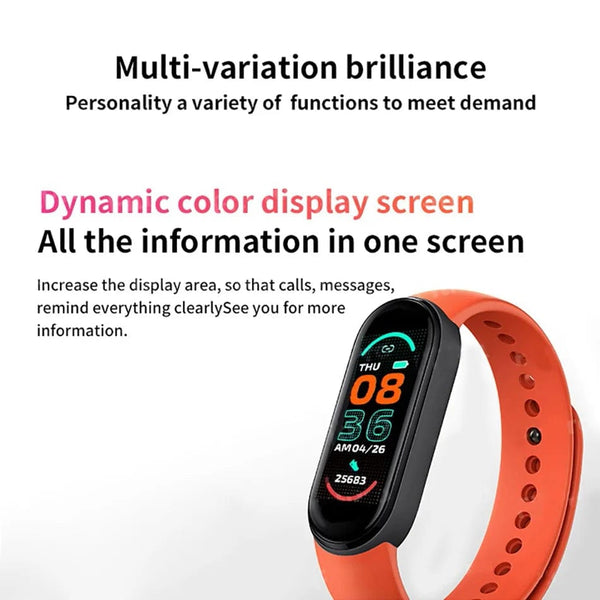 Planet Gates black M6 Smart Watch Men Women Fitness Smart Bracelet Sports Band Heart Rate Blood Pressure Monitor Waterproof Multi-function Watches