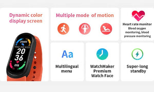 Planet Gates black M6 Smart Watch Men Women Fitness Smart Bracelet Sports Band Heart Rate Blood Pressure Monitor Waterproof Multi-function Watches