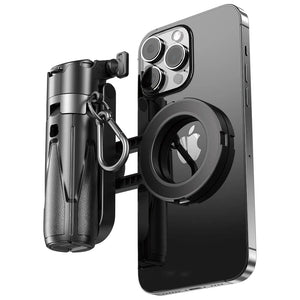Planet Gates Black Magnetic Phone Tripod Wireless Phone Grip Selfie Stick Desktop Tripod for iPhone 16 15 14 13 12 Pro Max For Samsung phone holder