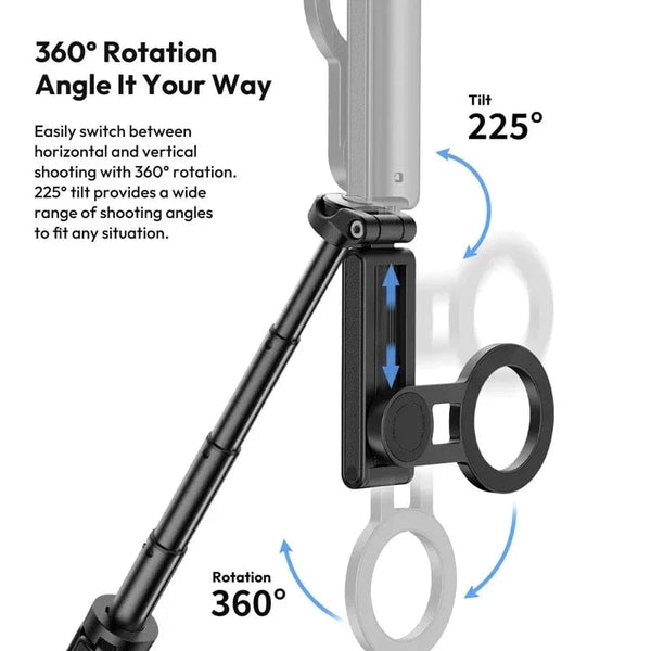 Planet Gates Black Magnetic Phone Tripod Wireless Phone Grip Selfie Stick Desktop Tripod for iPhone 16 15 14 13 12 Pro Max For Samsung phone holder