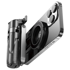 Planet Gates Black Magnetic Phone Tripod Wireless Phone Grip Selfie Stick Desktop Tripod for iPhone 16 15 14 13 12 Pro Max For Samsung phone holder