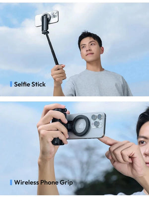 Planet Gates Black Magnetic Phone Tripod Wireless Phone Grip Selfie Stick Desktop Tripod for iPhone 16 15 14 13 12 Pro Max For Samsung phone holder