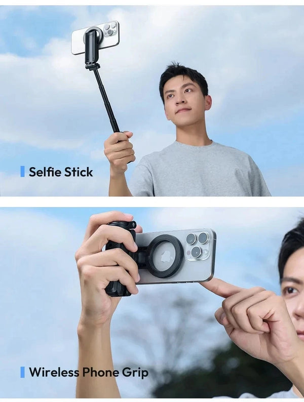 Planet Gates Black Magnetic Phone Tripod Wireless Phone Grip Selfie Stick Desktop Tripod for iPhone 16 15 14 13 12 Pro Max For Samsung phone holder