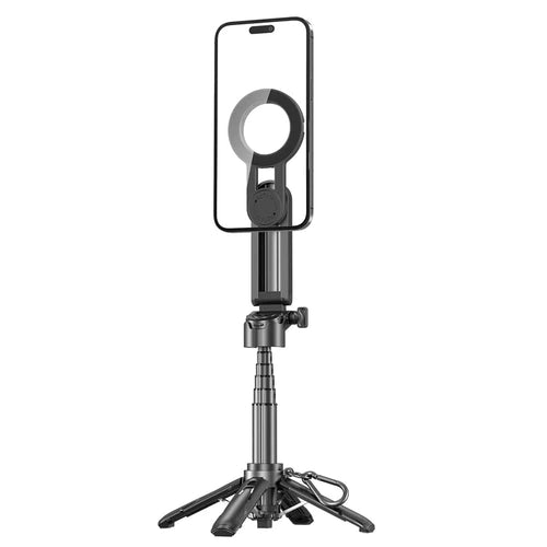 Planet Gates Black Magnetic Phone Tripod Wireless Phone Grip Selfie Stick Desktop Tripod for iPhone 16 15 14 13 12 Pro Max For Samsung phone holder