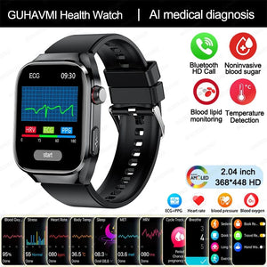 Planet Gates Black / Medical grade 2024 New Uric Acid Blood Fat Smartwatch ECG Blood Glucose Heart Rate Blood Pressure Health Monitoring Smart Watch For HUAWEI IOS
