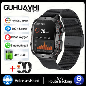 Planet Gates Black Mesh Belt 2A 2024 New For Xiaomi Military Smart Watch Men IP68 5ATM Outdoor Sports Fitness Tracker 24H Health Monitor 1.96 inch Smartwatches