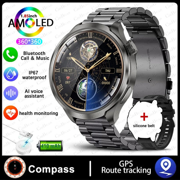 Planet Gates Black mesh belt / For HUAWEI GT5 Watch For HUAWEI GT5 Watch Outdoor Sports Smart Watch Men AMOLED Screen NFC GPS Compass IP68 Waterproof Bluetooth Call SmartWatch Man