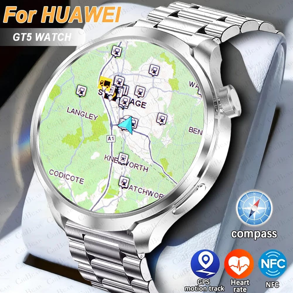 Planet Gates Black mesh belt / For HUAWEI GT5 Watch For HUAWEI GT5 Watch Outdoor Sports Smart Watch Men AMOLED Screen NFC GPS Compass IP68 Waterproof Bluetooth Call SmartWatch Man