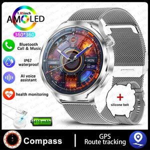 Planet Gates Black mesh belt / For HUAWEI GT5 Watch For HUAWEI GT5 Watch Outdoor Sports Smart Watch Men AMOLED Screen NFC GPS Compass IP68 Waterproof Bluetooth Call SmartWatch Man