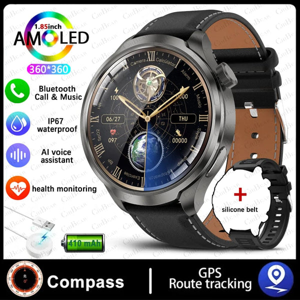 Planet Gates Black mesh belt / For HUAWEI GT5 Watch For HUAWEI GT5 Watch Outdoor Sports Smart Watch Men AMOLED Screen NFC GPS Compass IP68 Waterproof Bluetooth Call SmartWatch Man