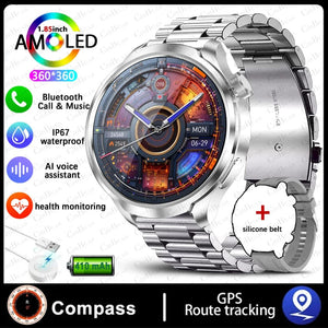 Planet Gates Black mesh belt / For HUAWEI GT5 Watch For HUAWEI GT5 Watch Outdoor Sports Smart Watch Men AMOLED Screen NFC GPS Compass IP68 Waterproof Bluetooth Call SmartWatch Man