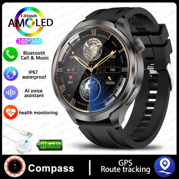 Planet Gates Black mesh belt / For HUAWEI GT5 Watch For HUAWEI GT5 Watch Outdoor Sports Smart Watch Men AMOLED Screen NFC GPS Compass IP68 Waterproof Bluetooth Call SmartWatch Man