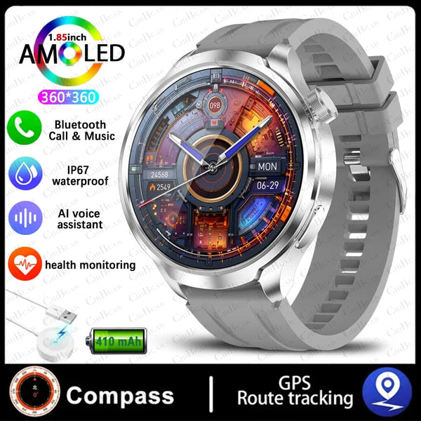 Planet Gates Black mesh belt / For HUAWEI GT5 Watch For HUAWEI GT5 Watch Outdoor Sports Smart Watch Men AMOLED Screen NFC GPS Compass IP68 Waterproof Bluetooth Call SmartWatch Man