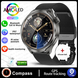 Planet Gates Black mesh belt / For HUAWEI GT5 Watch For HUAWEI GT5 Watch Outdoor Sports Smart Watch Men AMOLED Screen NFC GPS Compass IP68 Waterproof Bluetooth Call SmartWatch Man