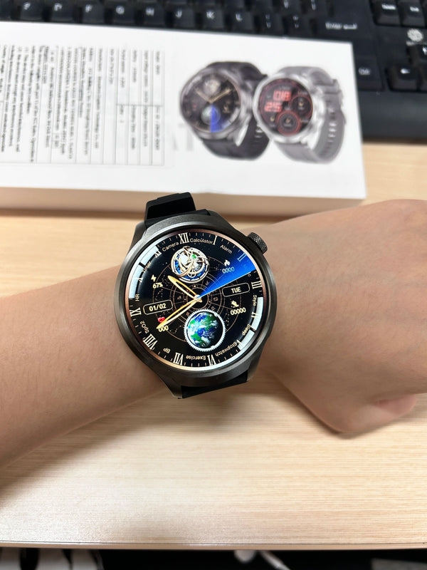 Planet Gates Black mesh belt / For HUAWEI GT5 Watch For HUAWEI GT5 Watch Outdoor Sports Smart Watch Men AMOLED Screen NFC GPS Compass IP68 Waterproof Bluetooth Call SmartWatch Man