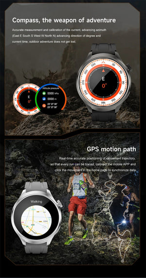 Planet Gates Black mesh belt / For HUAWEI GT5 Watch For HUAWEI GT5 Watch Outdoor Sports Smart Watch Men AMOLED Screen NFC GPS Compass IP68 Waterproof Bluetooth Call SmartWatch Man