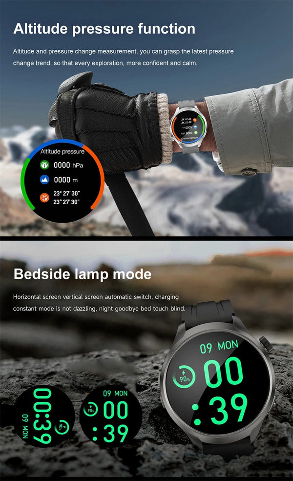 Planet Gates Black mesh belt / For HUAWEI GT5 Watch For HUAWEI GT5 Watch Outdoor Sports Smart Watch Men AMOLED Screen NFC GPS Compass IP68 Waterproof Bluetooth Call SmartWatch Man