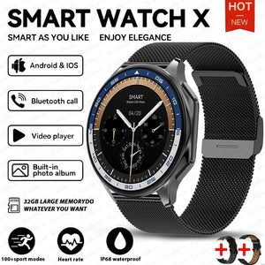 Planet Gates Black mesh belt / L 2024 New For HUAWEI IOS Watch X High-End Business Watch 32G Large Memory Album Smartwatch Men Sports Fitness Waterproof Bracelet