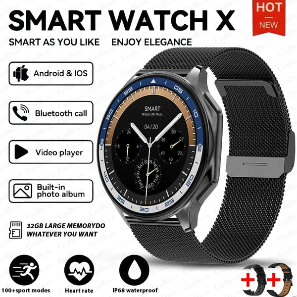 Planet Gates Black mesh belt / L 2024 New For HUAWEI IOS Watch X High-End Business Watch 32G Large Memory Album Smartwatch Men Sports Fitness Waterproof Bracelet